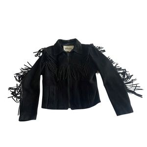 Vintage Cropped Suede Jacket with Fringe
